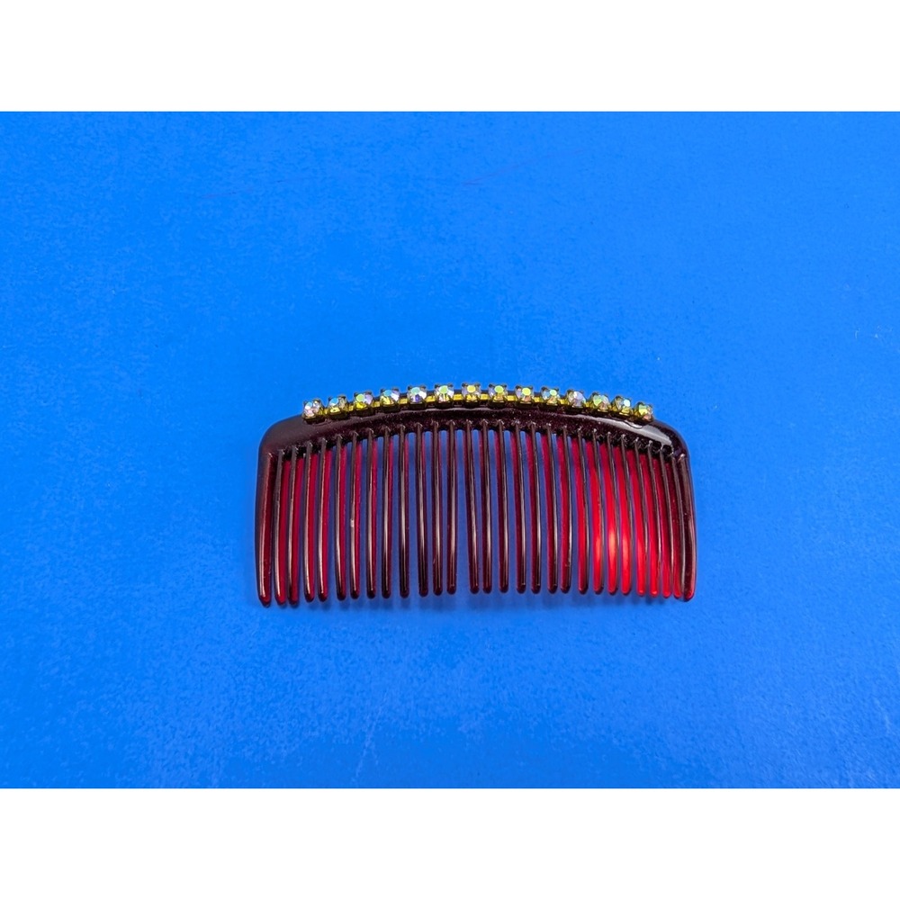 Vintage Tilco Red Purple Rhinestone Accent Comb Hair Clip Accessory
